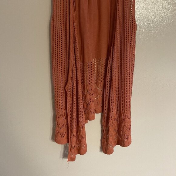Maurices Women Sz 3 Orange Crochet Open Knit Boho Open Front Cardigan Vest - Picture 2 of 9